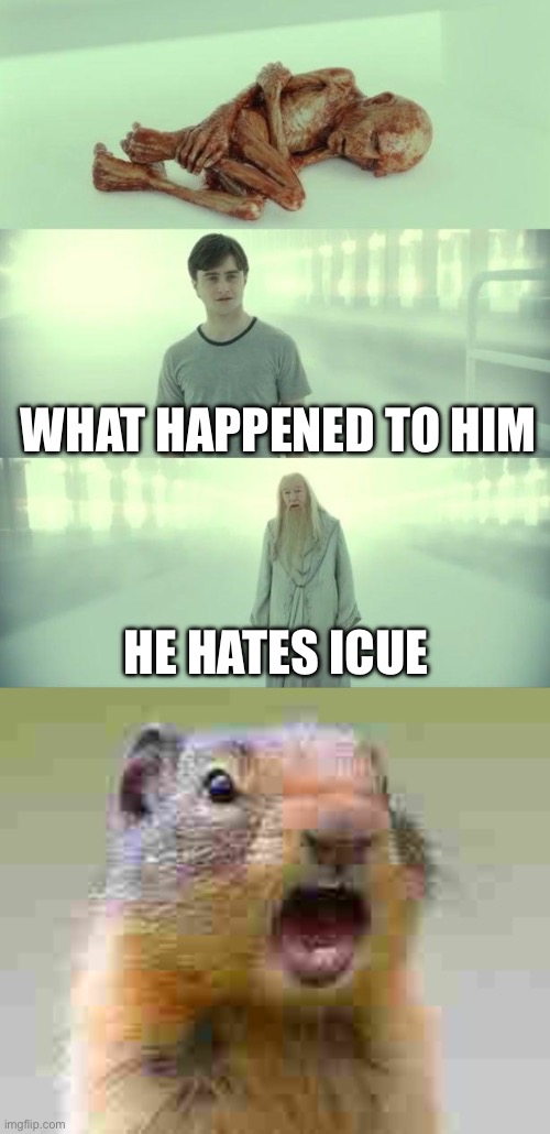 If you hate him… I am coming for you… | WHAT HAPPENED TO HIM; HE HATES ICUE | image tagged in dead baby voldemort / what happened to him,gasp | made w/ Imgflip meme maker