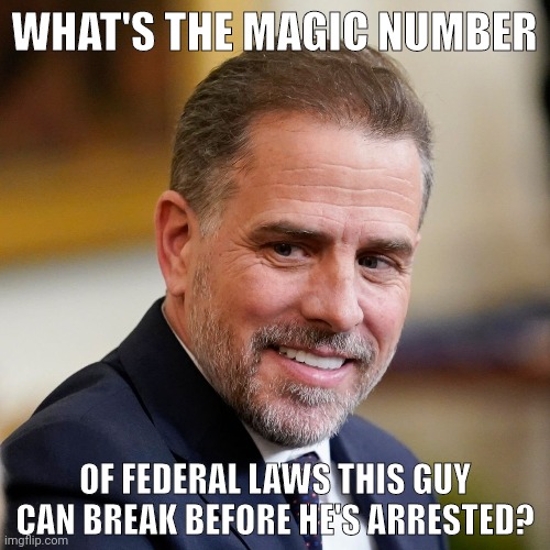 With this DOJ, the number is unlimited. | WHAT'S THE MAGIC NUMBER; OF FEDERAL LAWS THIS GUY CAN BREAK BEFORE HE'S ARRESTED? | image tagged in memes | made w/ Imgflip meme maker