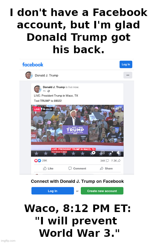 Donald Trump Back On Facebook | image tagged in donald trump,facebook,waco,texas | made w/ Imgflip meme maker