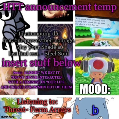 Hecate Announcement V1.1 | Femi- ALRIGHT WE GET IT YOU'VE NEVER INTERACTED WITH A FEMINIST IN YOUR LIFE AND CREATE STRAWMEN OUT OF THEM; b | image tagged in hecate announcement v1 1 | made w/ Imgflip meme maker
