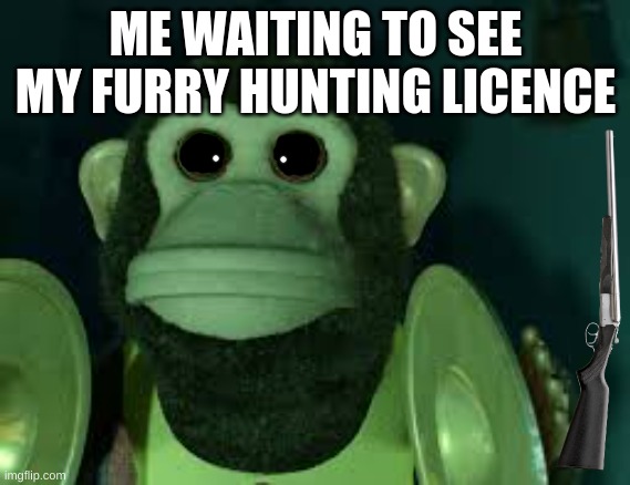 Toy Story Monkey | ME WAITING TO SEE MY FURRY HUNTING LICENCE | image tagged in toy story monkey | made w/ Imgflip meme maker