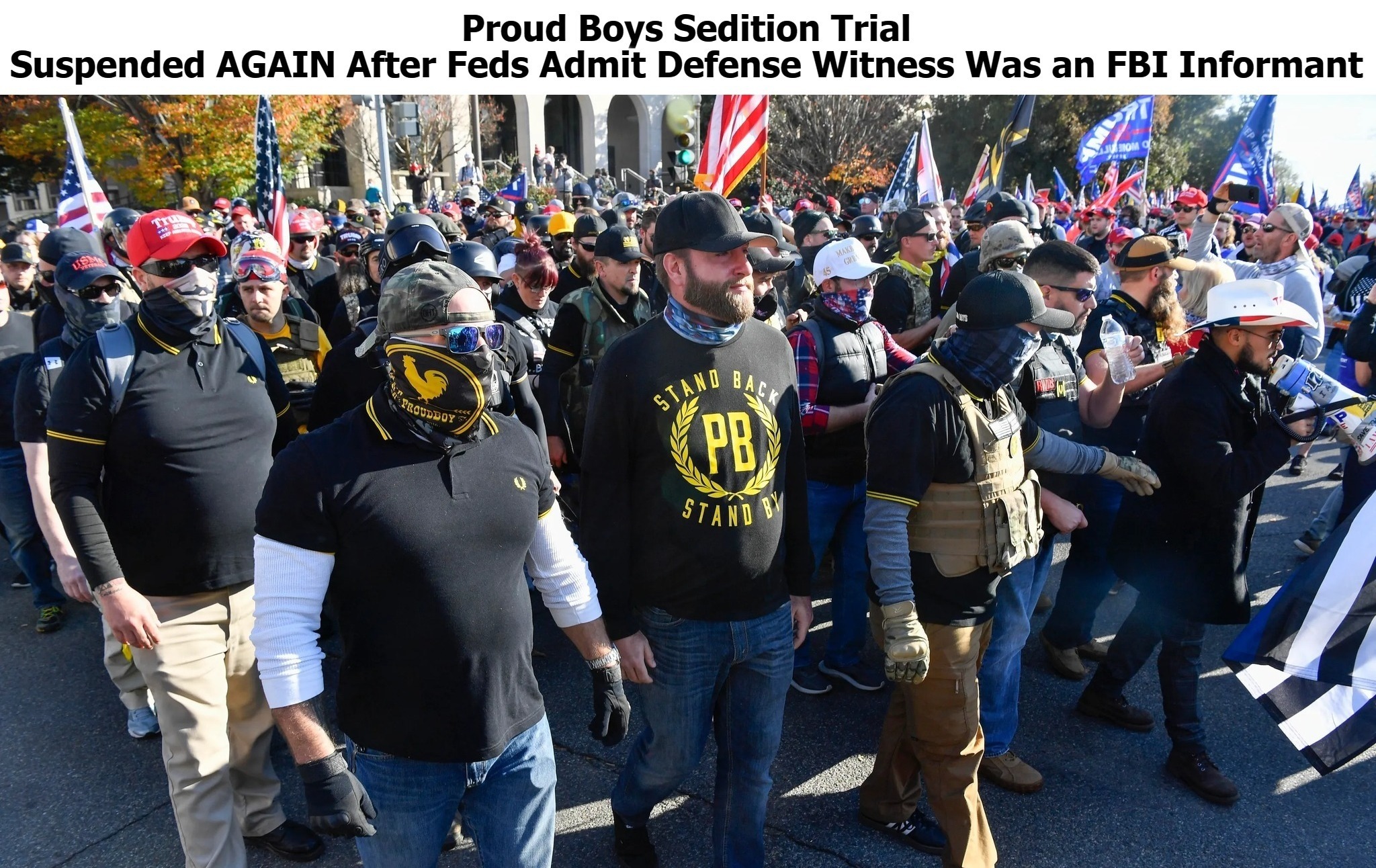 Proud Boys Sedition Trial Suspended AGAIN! | image tagged in proud boys,trial,sedition,government corruption,kangaroo court,fbi false flag | made w/ Imgflip meme maker