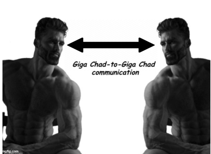 image tagged in giga chad to giga chad communication | made w/ Imgflip meme maker
