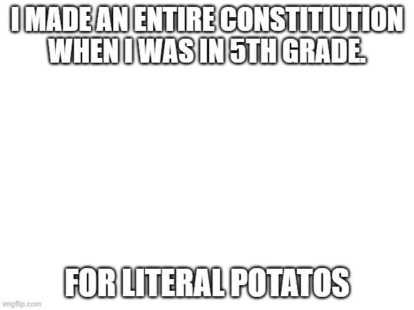 true story, in comments | I MADE AN ENTIRE CONSTITIUTION WHEN I WAS IN 5TH GRADE. FOR LITERAL POTATOS | made w/ Imgflip meme maker