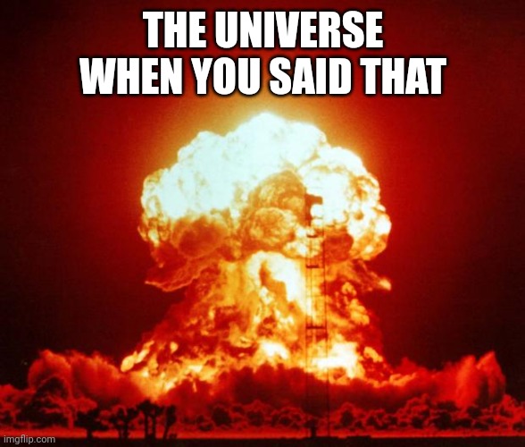 THE UNIVERSE WHEN YOU SAID THAT | image tagged in nuke | made w/ Imgflip meme maker
