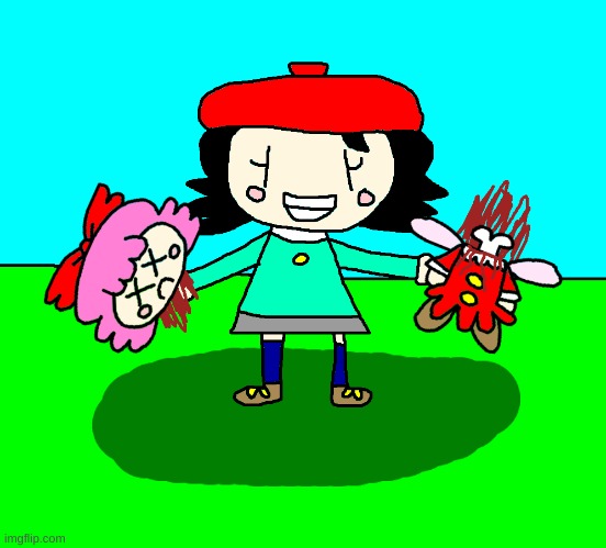 Adeleine decapitates Ribbon (and I love it) | image tagged in kirby,gore,blood,funny,cute,decapitation | made w/ Imgflip meme maker