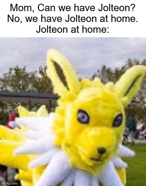 Jolteon at home | Mom, Can we have Jolteon?
No, we have Jolteon at home.
Jolteon at home: | image tagged in mom can we have,jolteon,eeveelutions,eevee,pokemon | made w/ Imgflip meme maker