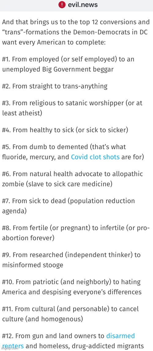 Evil News summarizes their list of the current Demo-doctrine | image tagged in memes,cant argue with it,devious demented delusional,dumbo demonrats,leftists n fjb voters can kissmyass | made w/ Imgflip meme maker