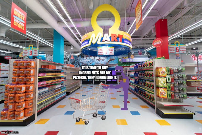 IT IS TIME TO BUY INGREDIENTS FOR MY PIZZERIA. THEY GONNA LIKE IT. | image tagged in memes,purple,guy | made w/ Imgflip meme maker