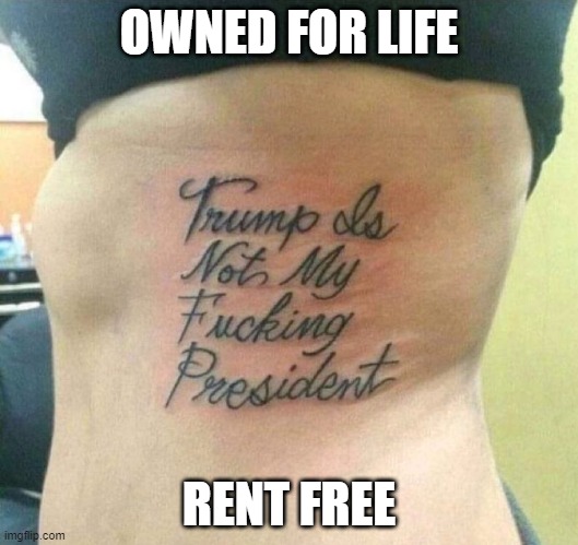 OWNED | OWNED FOR LIFE; RENT FREE | image tagged in why,oh god why,donald trump,trump,owned,it's free real estate | made w/ Imgflip meme maker
