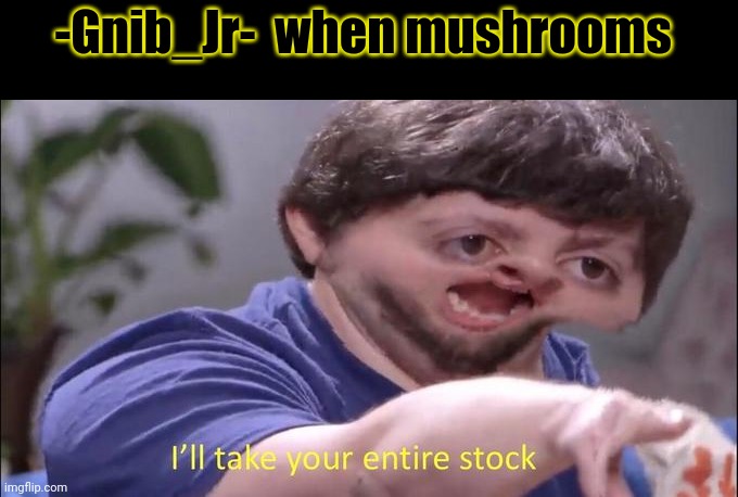 I'll take your entire stock | -Gnib_Jr-  when mushrooms | image tagged in i'll take your entire stock | made w/ Imgflip meme maker