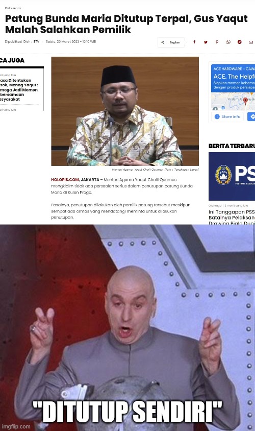 muhamad setan | "DITUTUP SENDIRI" | image tagged in memes,dr evil laser | made w/ Imgflip meme maker