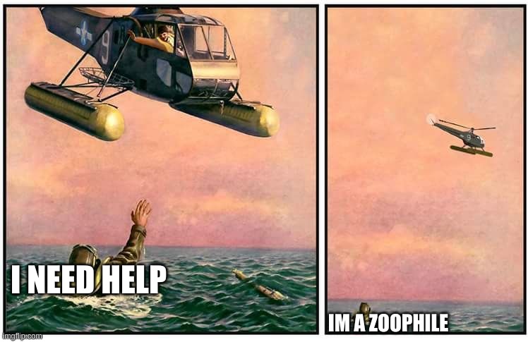 As you know, We arent the US Marines. We leave a man behind. | I NEED HELP; IM A ZOOPHILE | image tagged in helicopter rescue denied,nope,helicopter,memes | made w/ Imgflip meme maker
