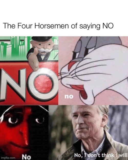 no | image tagged in the four no s | made w/ Imgflip meme maker