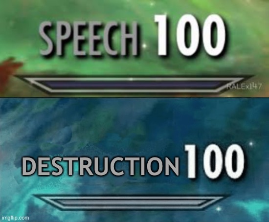 DESTRUCTION | image tagged in skyrim speech 100,skyrim skill meme | made w/ Imgflip meme maker