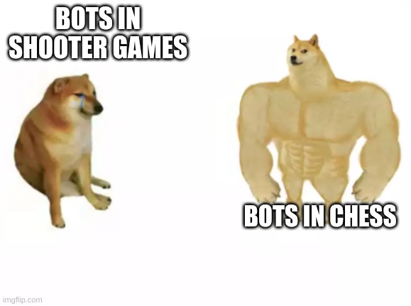 true | BOTS IN SHOOTER GAMES; BOTS IN CHESS | image tagged in buff doge vs cheems reversed,funny,memes,fun stream,fonnay | made w/ Imgflip meme maker