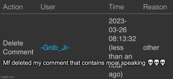 Mf deleted my comment that contains moai speaking 💀💀💀 | made w/ Imgflip meme maker