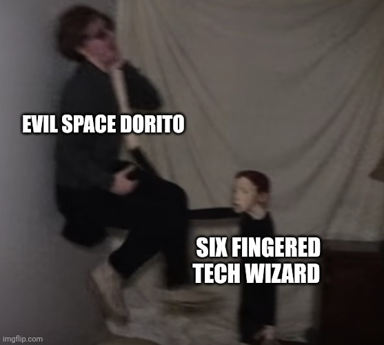 Evil space dorito gets the smack down from the six fingered tech wizard | EVIL SPACE DORITO; SIX FINGERED TECH WIZARD | image tagged in life of luxury doll,gravity falls | made w/ Imgflip meme maker