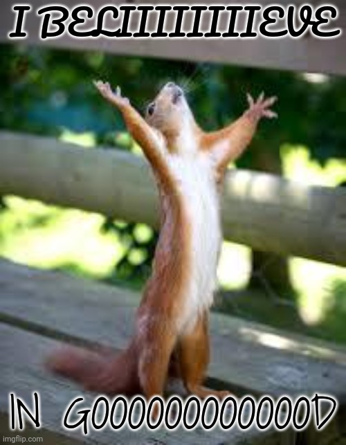 Praise Squirrel | I BELIIIIIIIIEVE; IN GOOOOOOOOOOOOD | image tagged in praise squirrel | made w/ Imgflip meme maker