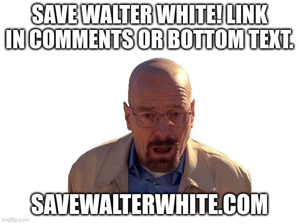 please donate to savewalterwhite.com | SAVE WALTER WHITE! LINK IN COMMENTS OR BOTTOM TEXT. SAVEWALTERWHITE.COM | image tagged in not a meme,donations,matter | made w/ Imgflip meme maker