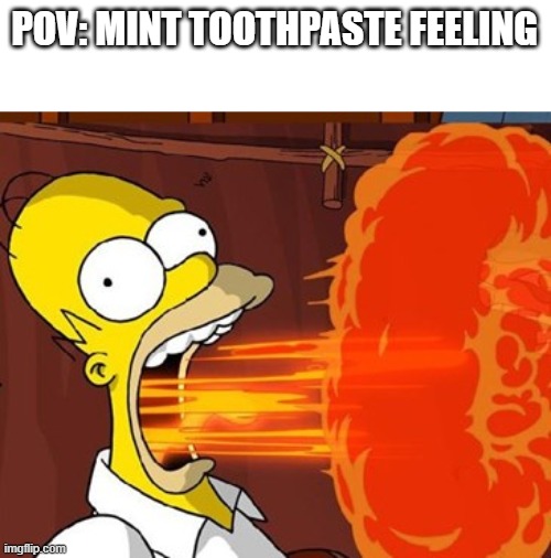 POV: MINT TOOTHPASTE FEELING | image tagged in mouth on fire | made w/ Imgflip meme maker