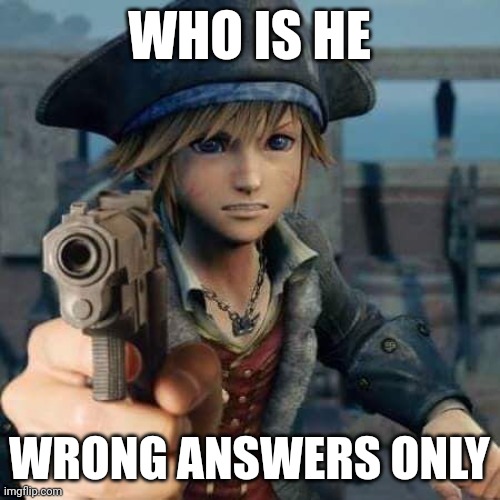 Wrong answers o n l y | WHO IS HE; WRONG ANSWERS ONLY | image tagged in kingdom hearts sora,wrong answers only | made w/ Imgflip meme maker
