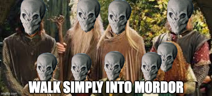 Walk simply | WALK SIMPLY INTO MORDOR | image tagged in the fellowship of the ring,doctor who,silence,tolkien | made w/ Imgflip meme maker