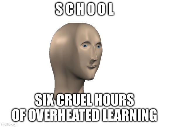 School is short for… | S C H O O L; SIX CRUEL HOURS OF OVERHEATED LEARNING | image tagged in blank white template | made w/ Imgflip meme maker