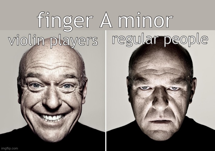 Dean Norris's reaction | finger A minor; regular people; violin players | image tagged in dean norris's reaction | made w/ Imgflip meme maker