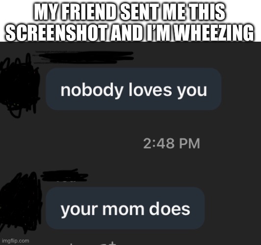 this was a really conversation | MY FRIEND SENT ME THIS SCREENSHOT AND I’M WHEEZING | image tagged in roasted,your mom | made w/ Imgflip meme maker