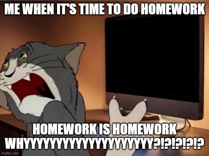 Tom Jerry Sad | ME WHEN IT'S TIME TO DO HOMEWORK; HOMEWORK IS HOMEWORK WHYYYYYYYYYYYYYYYYYYYY?!?!?!?!? | image tagged in tom jerry sad | made w/ Imgflip meme maker