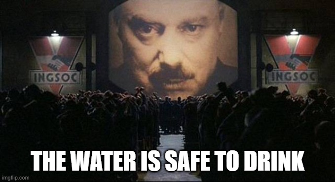 Big Brother 1984 | THE WATER IS SAFE TO DRINK | image tagged in big brother 1984 | made w/ Imgflip meme maker