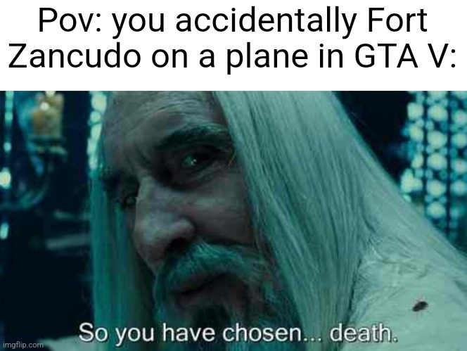 Shid myself in fear | Pov: you accidentally Fort Zancudo on a plane in GTA V: | image tagged in so you have chosen death,memes,gta 5,gta online | made w/ Imgflip meme maker