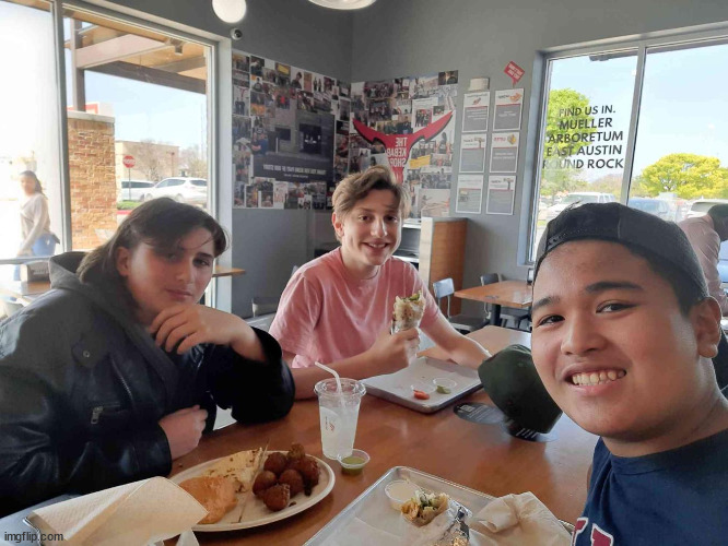 just me and a few friend out eating lunch (im in the corel shirt) | made w/ Imgflip meme maker