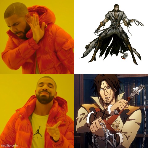 Netflix Trevor Belmont is hotter.they should've kept the boob window tho | image tagged in memes,drake hotline bling,castlevania | made w/ Imgflip meme maker