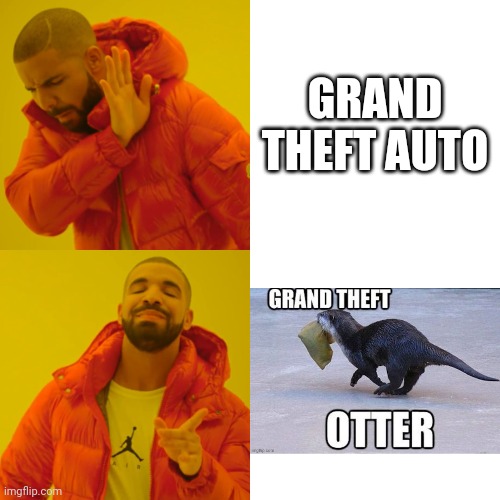 Grand Theft Otter | GRAND THEFT AUTO | image tagged in memes,drake hotline bling,grand theft auto,otters,otter,animals | made w/ Imgflip meme maker