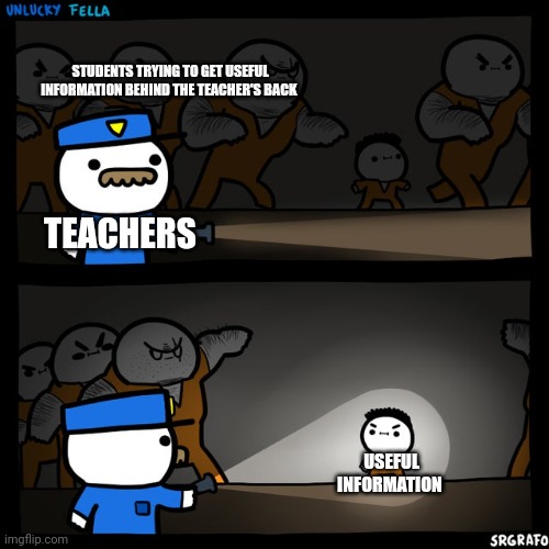 When the teacher spots useful information | STUDENTS TRYING TO GET USEFUL INFORMATION BEHIND THE TEACHER'S BACK; TEACHERS; USEFUL INFORMATION | image tagged in srgrafo prison | made w/ Imgflip meme maker