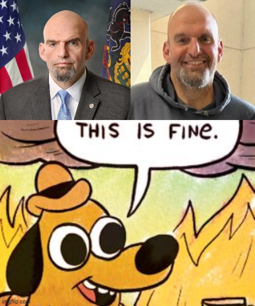 The Fetterman Doppelgänger | image tagged in this is fine,john fetterman | made w/ Imgflip meme maker