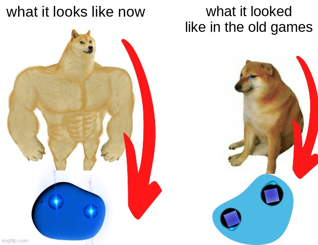 Buff Doge vs. Cheems Meme | what it looks like now; what it looked like in the old games | image tagged in memes,buff doge vs cheems | made w/ Imgflip meme maker