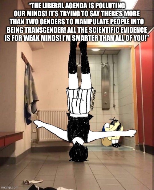 TCP moment (REAL) | “THE LIBERAL AGENDA IS POLLUTING OUR MINDS! IT’S TRYING TO SAY THERE’S MORE THAN TWO GENDERS TO MANIPULATE PEOPLE INTO BEING TRANSGENDER! ALL THE SCIENTIFIC EVIDENCE IS FOR WEAK MINDS! I’M SMARTER THAN ALL OF YOU!” | image tagged in omori moment | made w/ Imgflip meme maker