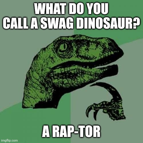 Rap-tor | WHAT DO YOU CALL A SWAG DINOSAUR? A RAP-TOR | image tagged in memes,philosoraptor,puns,jokes,jpfan102504 | made w/ Imgflip meme maker