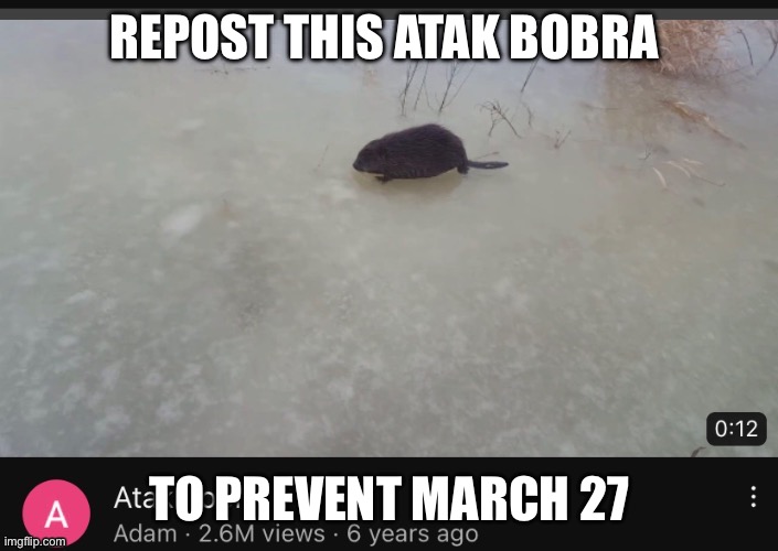 REPOST THIS ATAK BOBRA; TO PREVENT MARCH 27 | made w/ Imgflip meme maker
