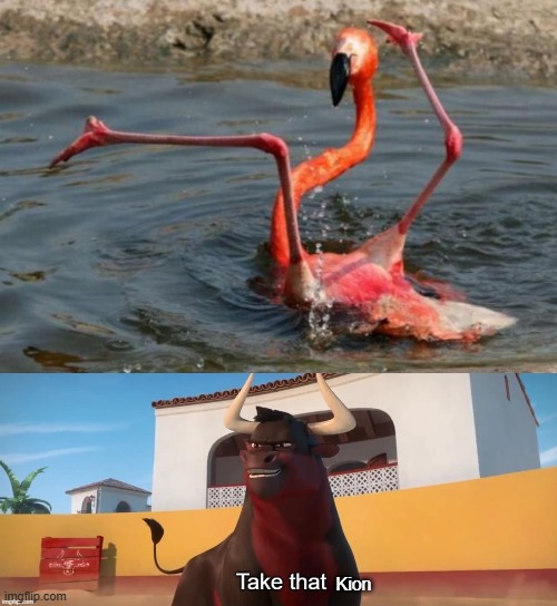 Kion | image tagged in flamingo fail,take that x | made w/ Imgflip meme maker