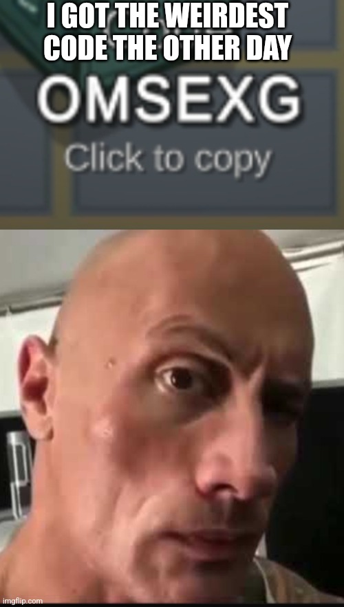 Yeah, not much else to it. Please make some memes for me to submit. | I GOT THE WEIRDEST CODE THE OTHER DAY | image tagged in dwayne johnson eyebrow raise,among us | made w/ Imgflip meme maker