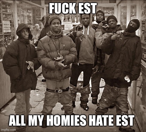 All My Homies Hate | FUCK EST ALL MY HOMIES HATE EST | image tagged in all my homies hate | made w/ Imgflip meme maker