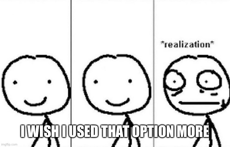 Realization | I WISH I USED THAT OPTION MORE | image tagged in realization | made w/ Imgflip meme maker