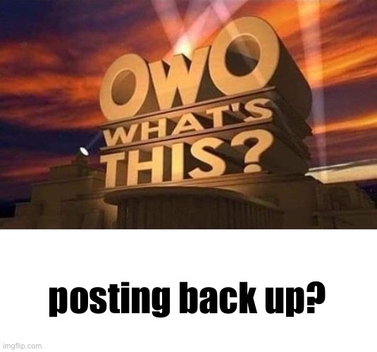 hold up | posting back up? | image tagged in owo what's this,blank white template | made w/ Imgflip meme maker