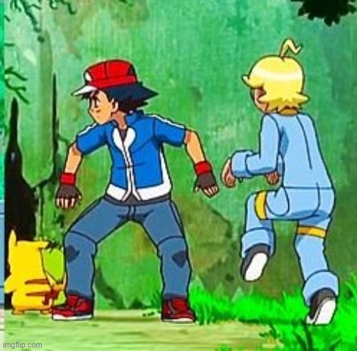 Pokemon Ash and Clermont Sneaky Meme | image tagged in pokemon x and y | made w/ Imgflip meme maker