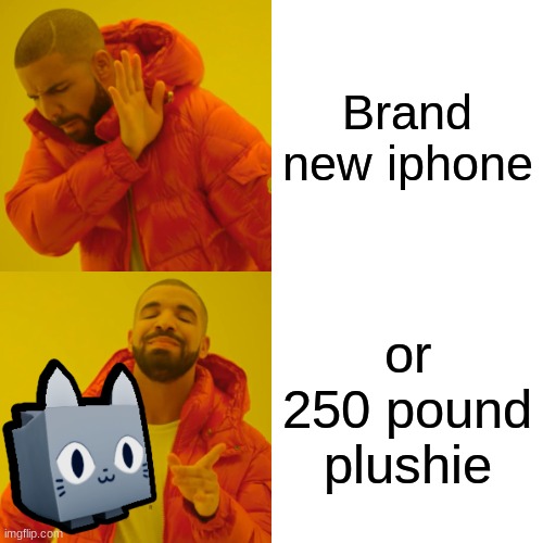 Drake Hotline Bling | Brand new iphone; or 250 pound plushie | image tagged in memes,drake hotline bling | made w/ Imgflip meme maker