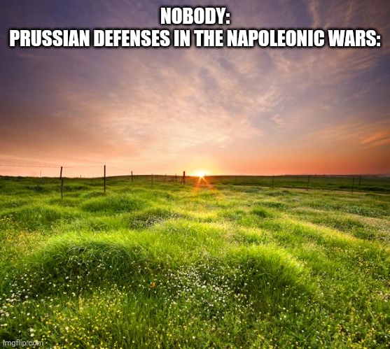 landscapemaymay | NOBODY:
PRUSSIAN DEFENSES IN THE NAPOLEONIC WARS: | image tagged in landscapemaymay | made w/ Imgflip meme maker